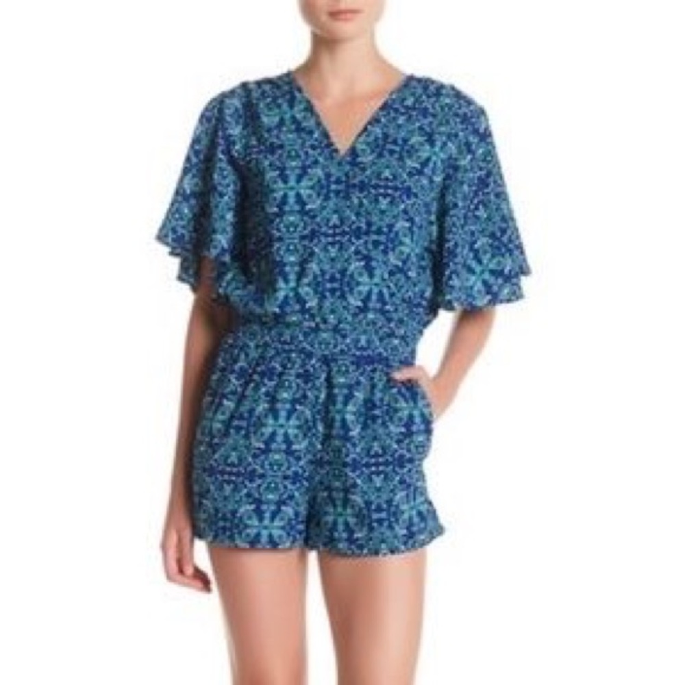 Ruffle Sleeve Surplice Neck Romper